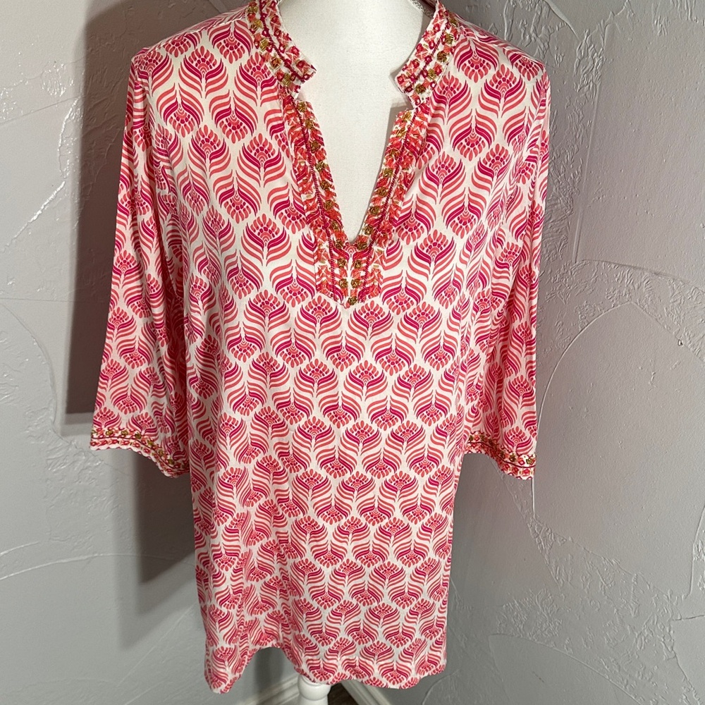 Foxcroft Pink and White Patterned Blouse - Picture 8 of 14